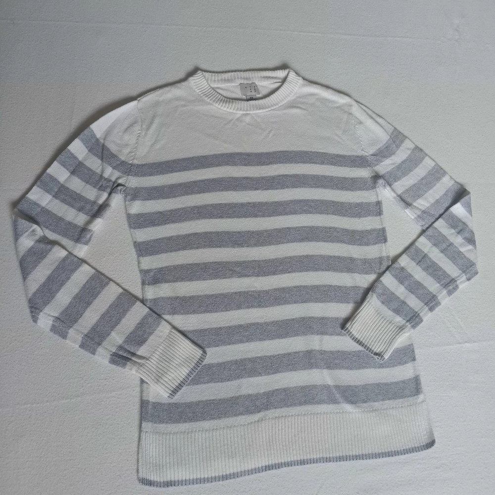 a new day Women's White and Gray Striped Sweater